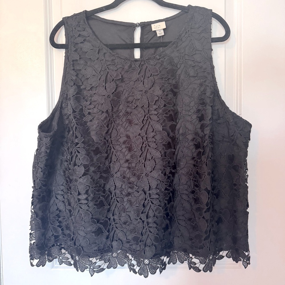 NWT A New Day Black Floral Lace Sleeveless Size 2X Top